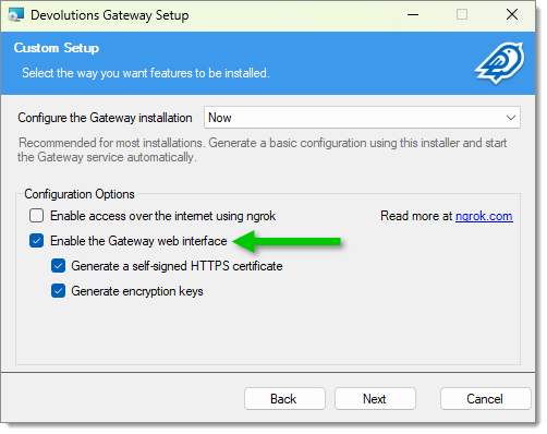 Gateway web interface