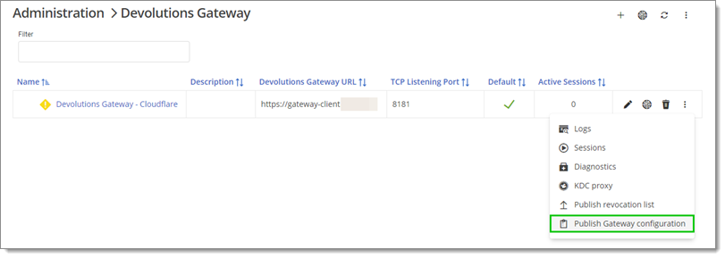 Publish Gateway configuration