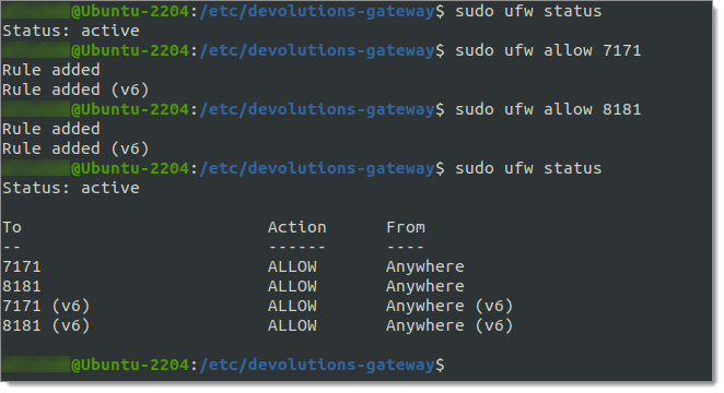 Opening Ubuntu firewall ports