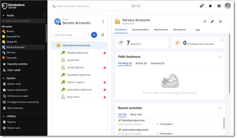 Privileged access dashboard