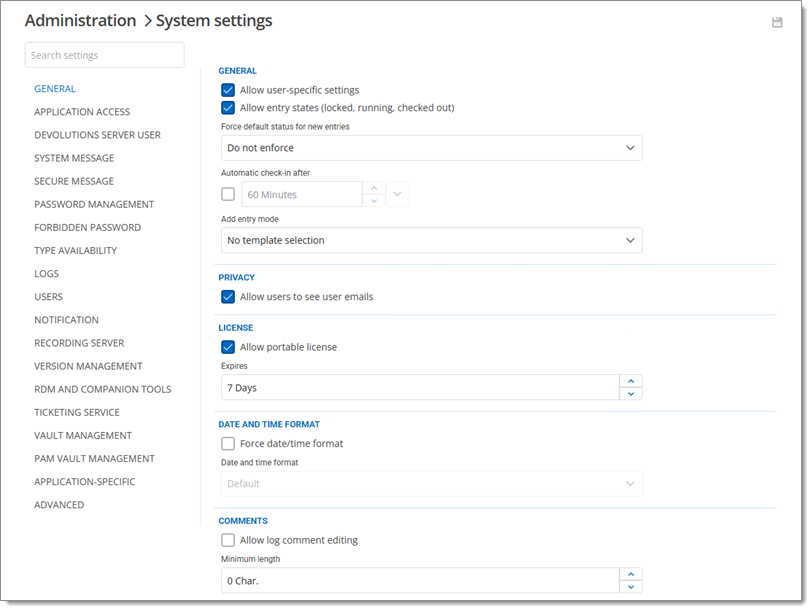 Administration – System settings – General