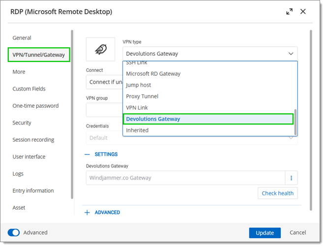 VPN/Tunnel/Gateway – VPN type