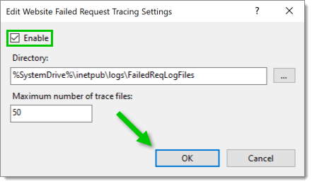 Edit Website Failed Request Tracing Settings