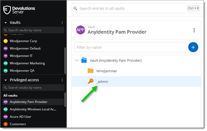 Accounts in the provider's vault