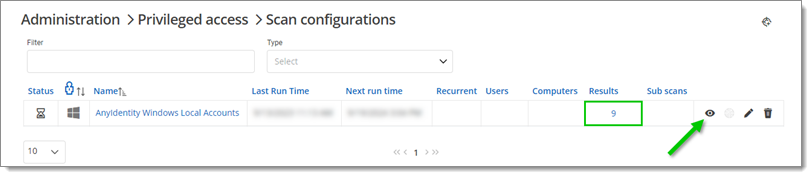 Scan configurations results