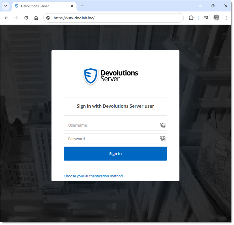 Devolutions Server login page