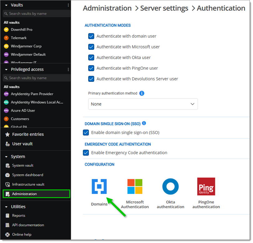 Domain authentication settings