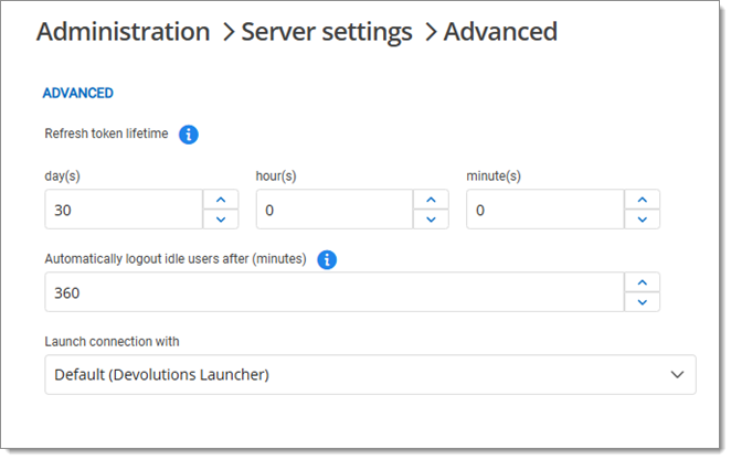 Administration –  Server settings – Advanced