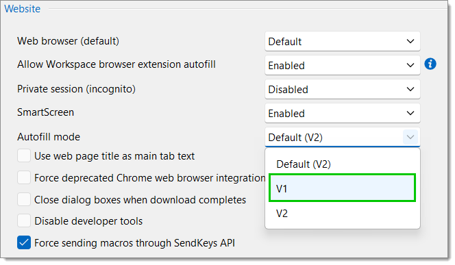 Set Autofill mode to V1