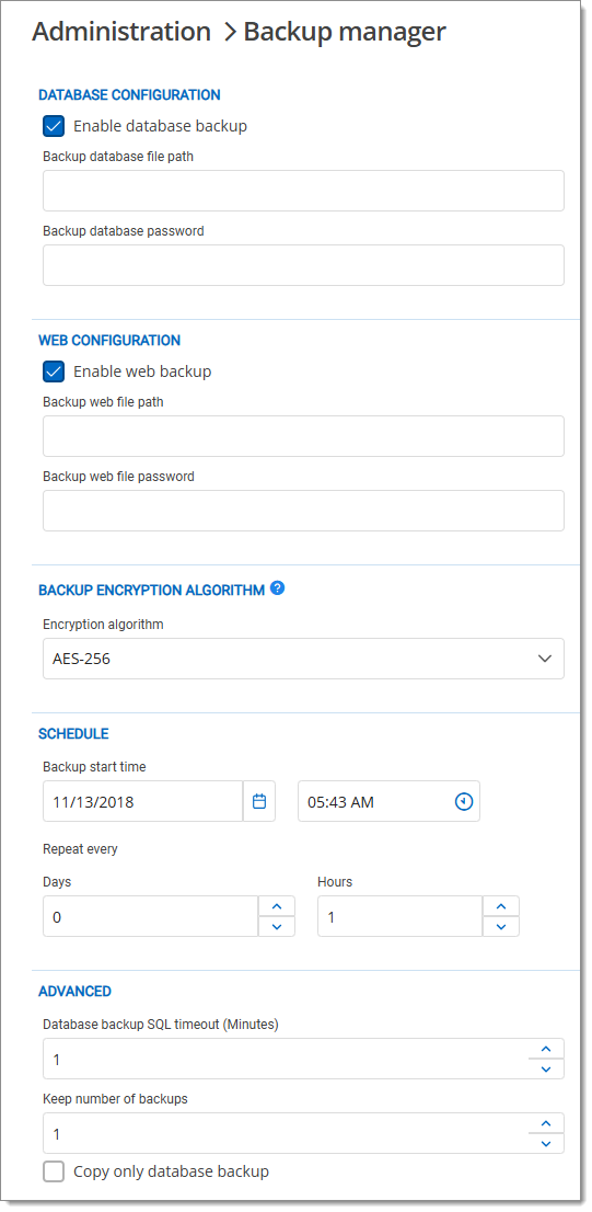 Administration – Backup manager