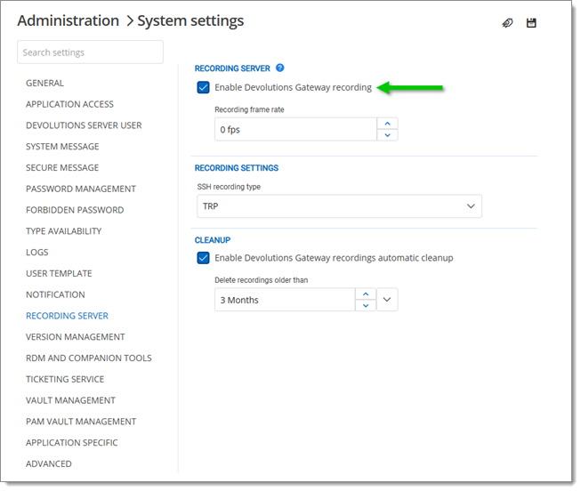 Enable Devolutions Gateway recording