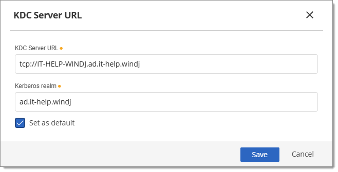 Fill out the KDC server URL fields