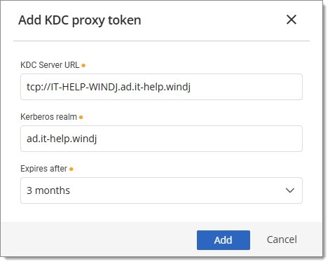 Fill out the KDC proxy token fields