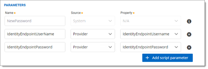 Password rotation parameters with the required NewPassword parameter (only for password rotation)