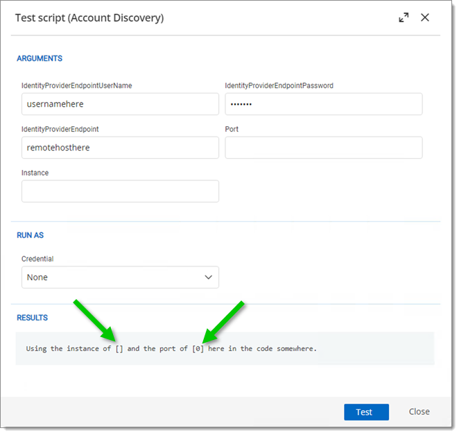 Script testing results with overidden parameter values