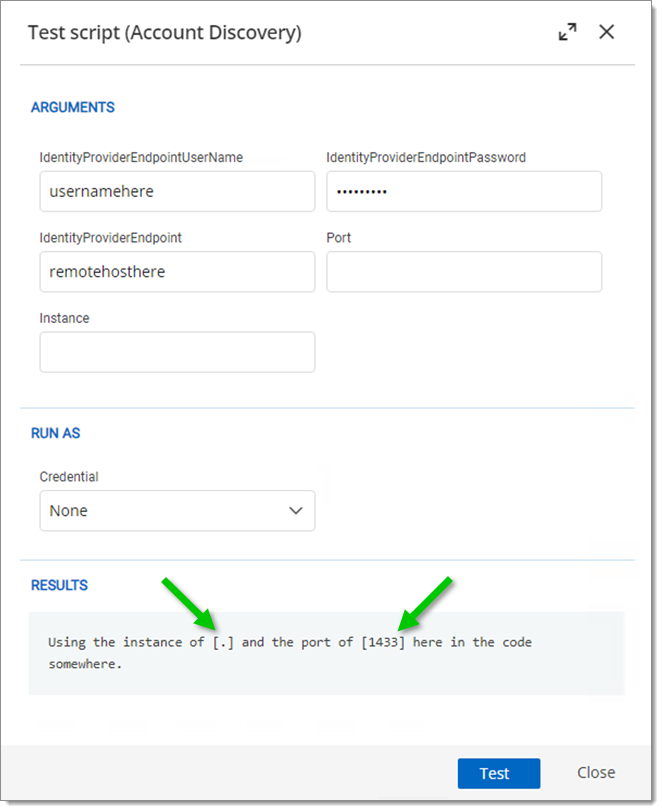 Script testing results with default parameter values