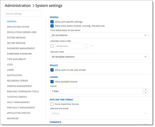 Administration – System settings – General