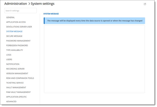Administration – System settings – System message