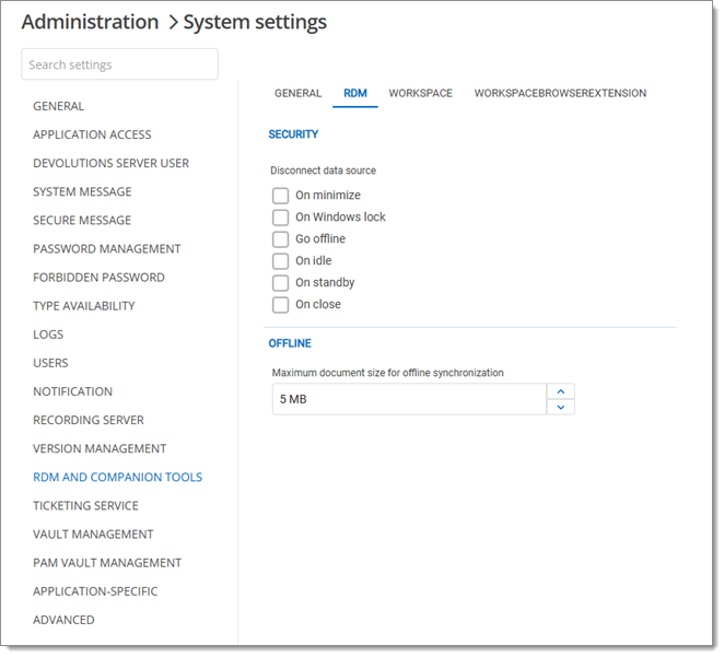 Administration – System settings – RDM and companion tools