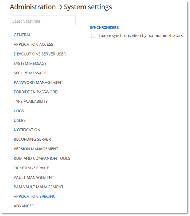 Administration – System settings – Application-specific