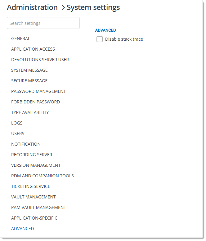 Administration – System settings – Advanced