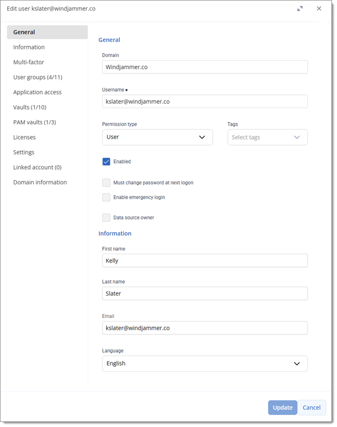 Edit users – General