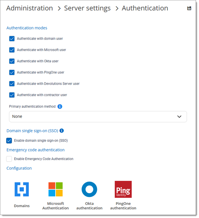 Adminsitration – Server Settings – Authentication