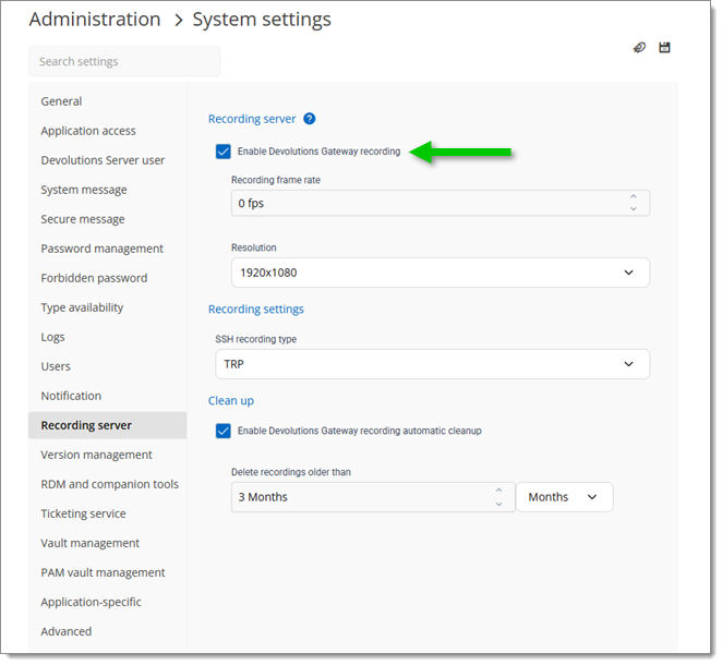 Enable Devolutions Gateway recording