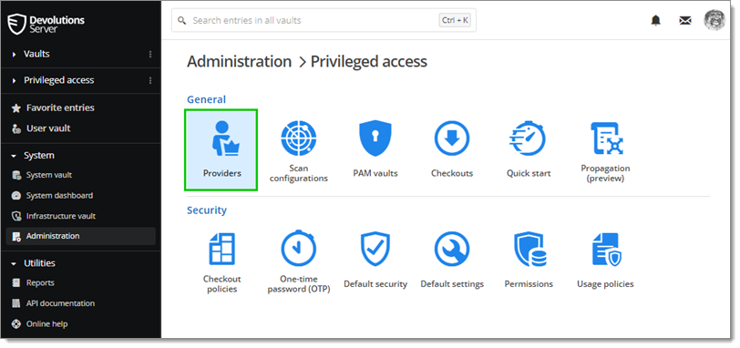 Administration - Privileged access - Providers