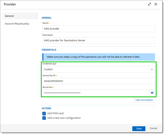 Custom type credential