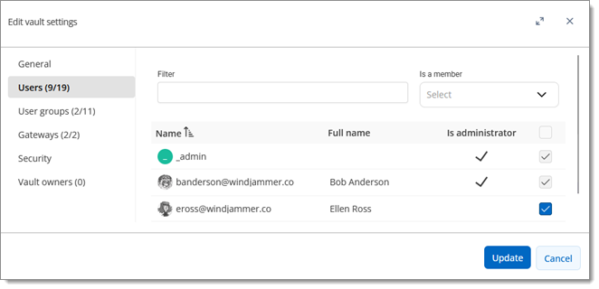 Edit vault settings - Users