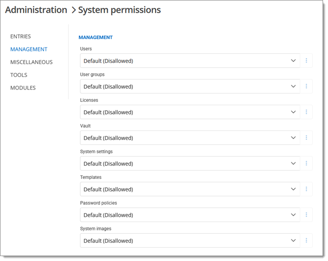 Administration – System permissions – Management