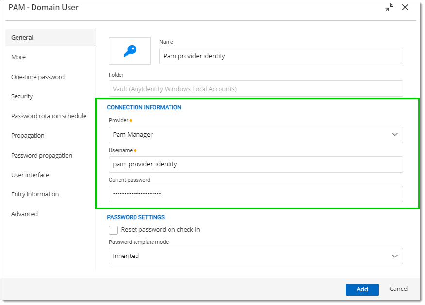 Populate the fields and select the provider