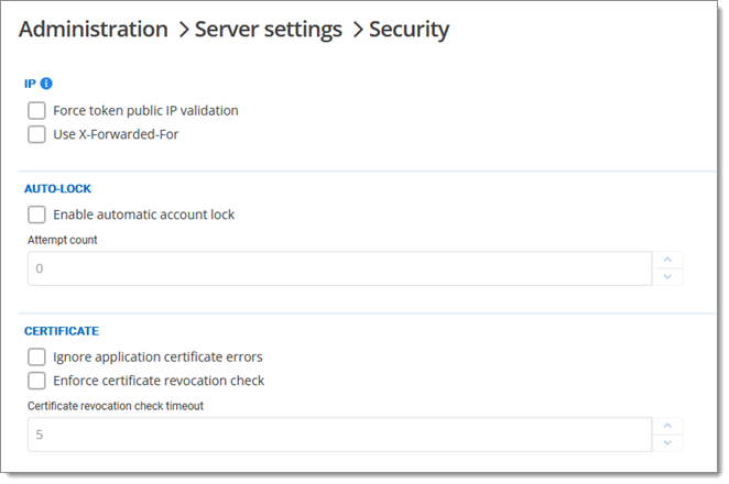 Administration – Server settings – Security