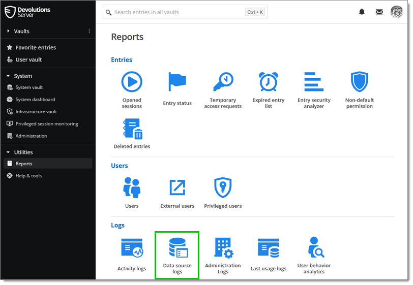 Reports – Data Source Logs