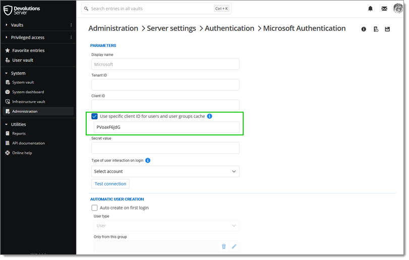 Administration - Server Settings - Authentication - Microsoft Authentication