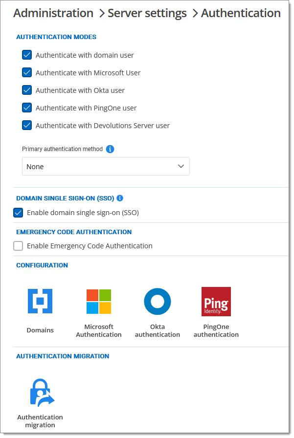 Adminsitration – Server Settings – Authentication
