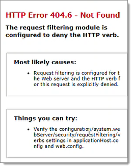 The request filtering module is configured to deny the HTTP verb