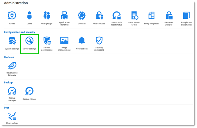 Administration – Configuration – Server Settings