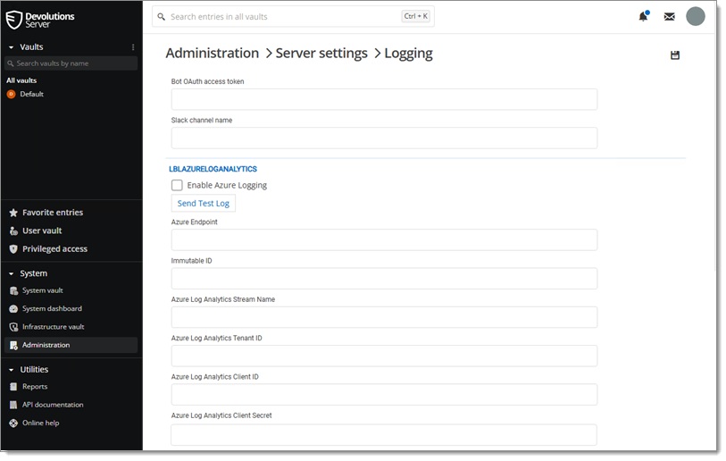 Administration - Server settings - Logging