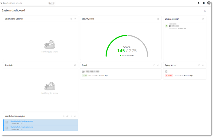 System dashboard and Customize button