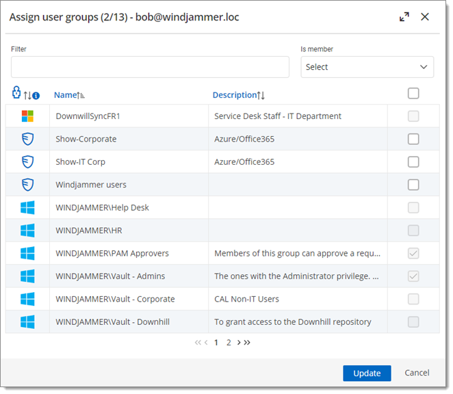 Sélectionner les groupes d'utilisateurs à assigner à l'utilisateur