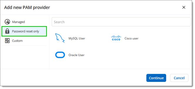Unmanaged (password reset only) providers