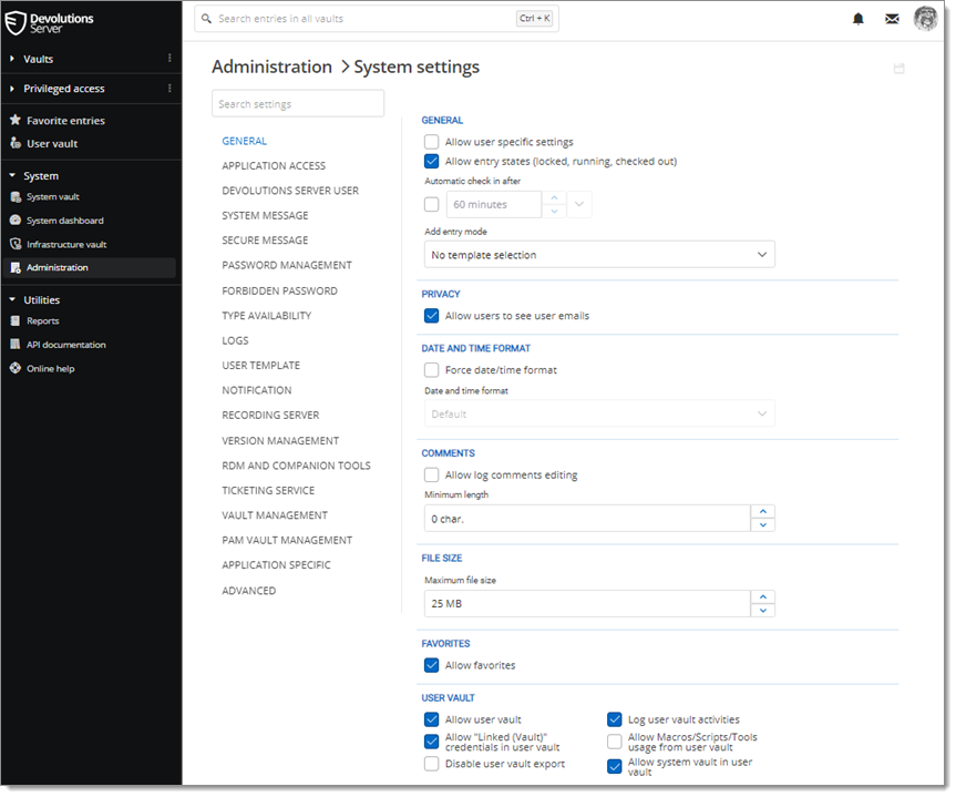 Administration – System Settings – General