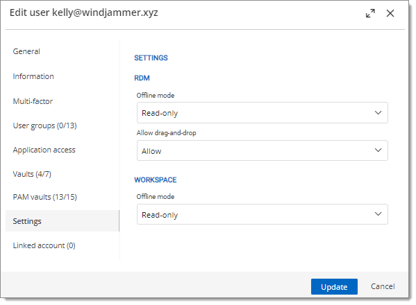 Edit User – Settings