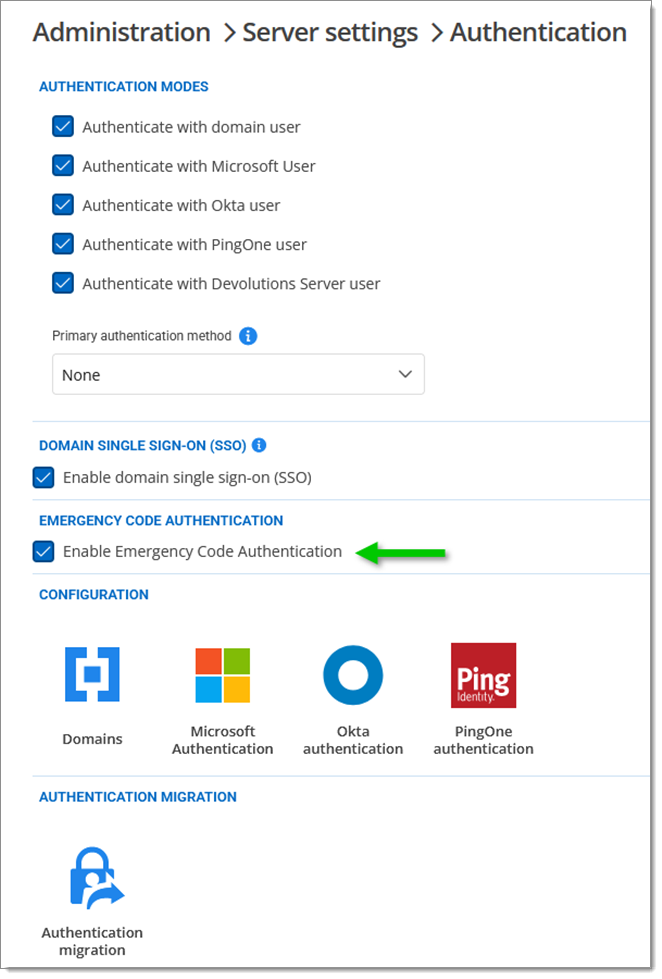 Enable Emergency code authentication