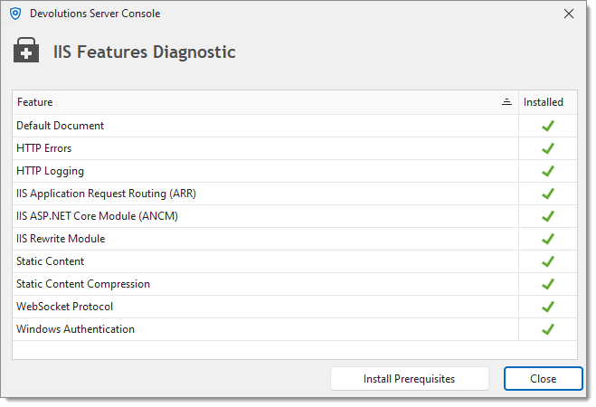 IIS features diagnostic