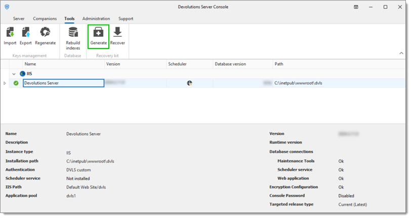 Generate a recovery kit