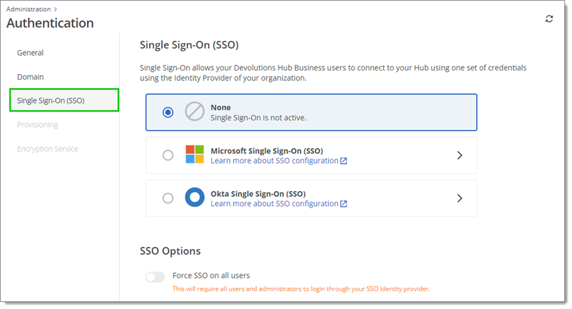 Administration – Authentification – Authentification Unique (SSO)