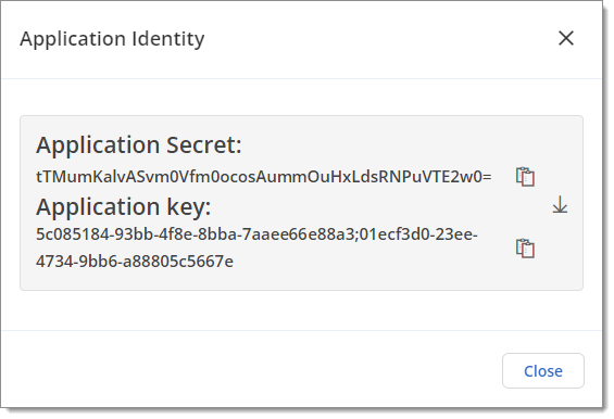 Application secret and application key